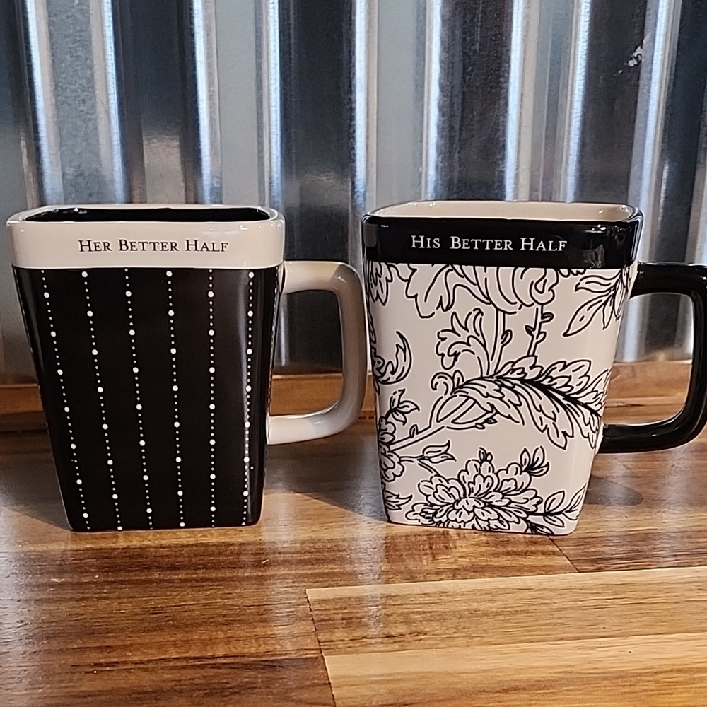 Black and White His and Hers square Mugs